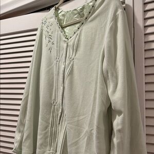 Secret Treasures Women's lounging top in Soft Green w beautiful embroidery